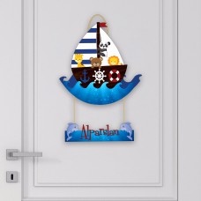İsme Özel Gemide Hayvanlar Çocuk Odası Kapı Süsü