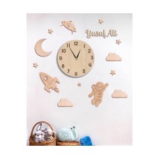 İsme Özel Uzay Temalı Çocuk Odası Duvar Saati