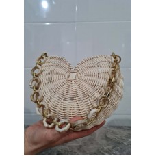 Yarım Ay Formunda Özel Rattan  Çanta