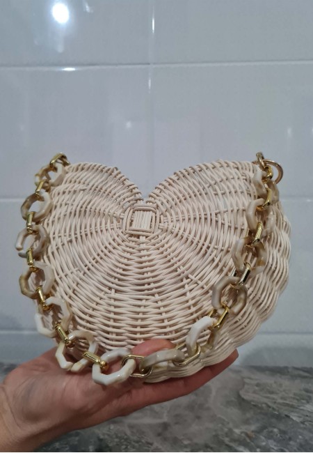 Yarım Ay Formunda Özel Rattan  Çanta