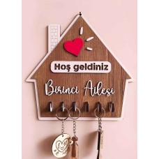 Ahşap Aileye Özel Anahtarlık Askısı 6'lı
