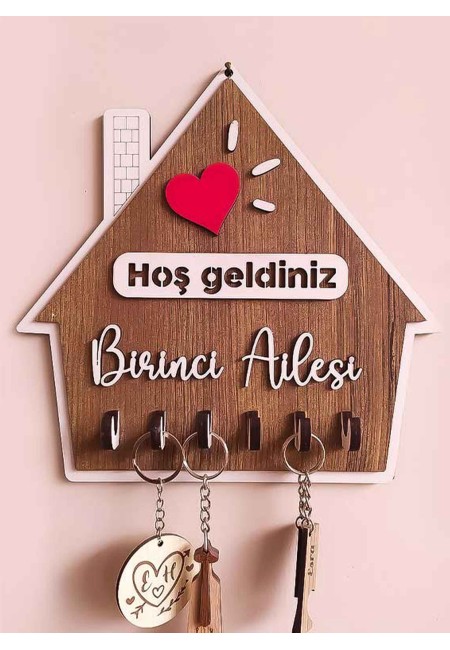 Ahşap Aileye Özel Anahtarlık Askısı 6'lı
