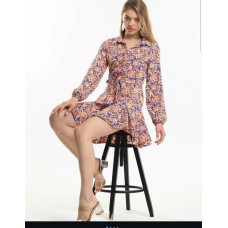 Çiçek Desenli Uzun Kol Diz Üstü Elbise 