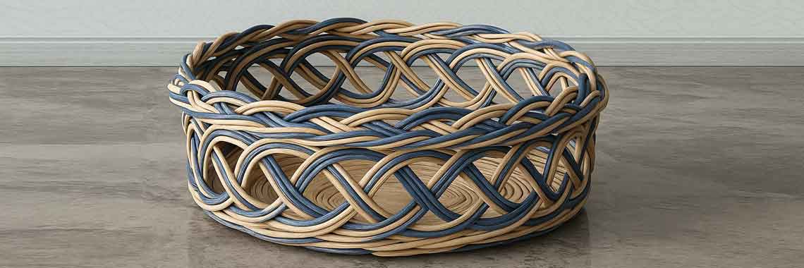 Rattan Örgü  İki Renk Yuvarlak Sepet 