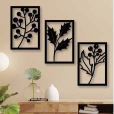 Yaprak Çiçek Duvar Dekorasyon 3’lü Ahşap Tablo