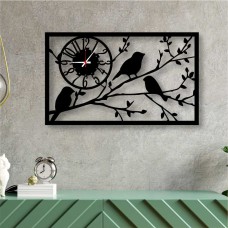 Kuş Doğa Temalı Dekoratif Ahşap Duvar Saati ve Tablo